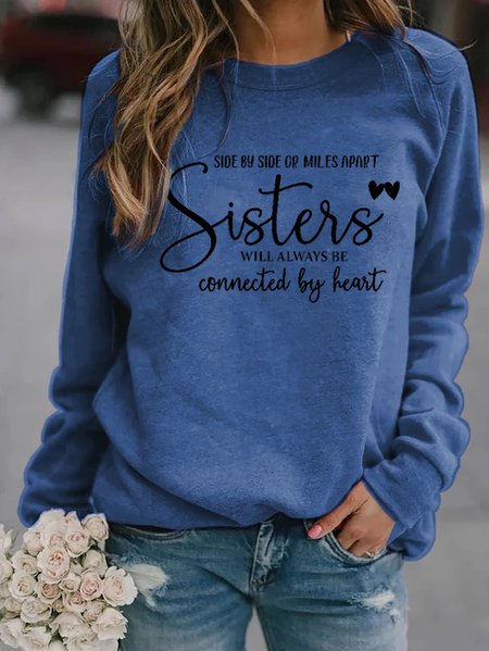 Side By Side Or Miles Apart Sisters Will Always Be Connected By Heart Svg Knit Sweatshirt, Sweatshirts & Hoodies, color:Blue|size:XXL, JustFashionNow