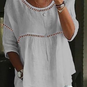 Casual Crew Neck Loose Plain Shirt, Shirts & Blouses, color:Gray|size:XXL, JustFashionNow