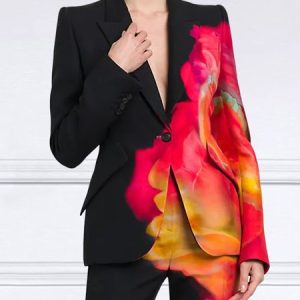 Regular Fit Abstract Urban Lapel Collar Blazer, Blazers, color:Black|size:XXL, Stylewe