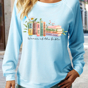 Women‘s Of The Bible Books Casual Crew Neck Regular Fit Sweatshirt, color:Light Blue|size:3XL, Lilicloth.com