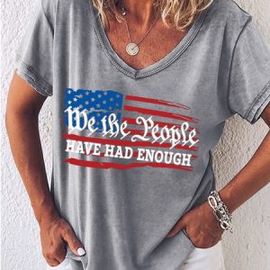 Women's American Flag Quote  Patriotic Crew Neck Casual T-Shirt, T-shirts, Lilicloth.com