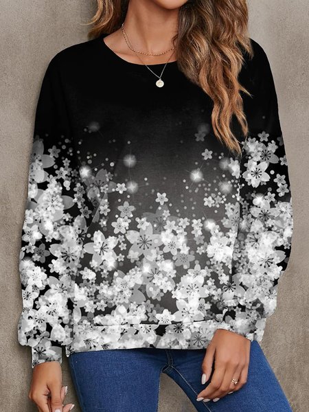 Casual Floral Crew Neck Sweatshirt, Sweatshirts & Hoodies, color:Gray|size:3XL, JustFashionNow