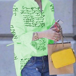 Long Sleeve Elegant Letter Shirt Collar Blouse, Blouses and Shirts, color:Green|size:XS, Stylewe