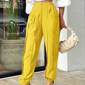 Regular Fit Plain Casual Fashion Pants, Pants, color:Yellow|size:XXL, Stylewe
