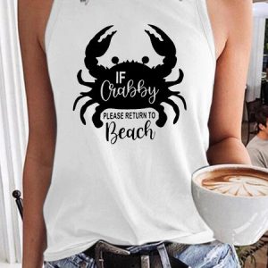 Women's If Crabby Please Return to Beach Shirt Hawaiian Summer Vacation Casual Tank Top, color:White|size:3XL, Lilicloth.com