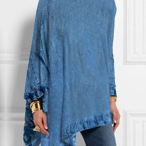 Turtleneck Urban Loose Plain Shirt, Blouses and Shirts, color:Blue|size:XXL, Stylewe