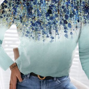 JFN Crew Neck Floral Vacation Top, T-Shirts, color:Blue|size:XXL, JustFashionNow