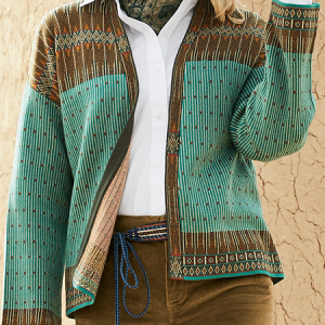 Women Yarn/Wool Yarn Ethnic Long Sleeve Comfy Boho Cardigan, Cardigans, color:Green|size:XXL, Noracora