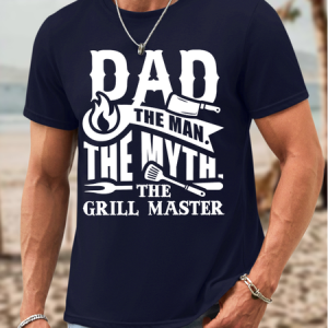 Men Dad Letter Loose Text Letters  Waterproof Oilproof And Stainproof Fabric Casual T-Shirt, color:Deep Blue|size:3XL, Lilicloth.com