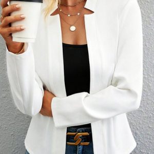 Casual Others Plain Loose Blazer, Blazers, color:White|size:XXL, JustFashionNow