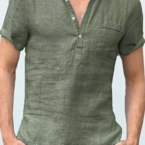 Plain Regular Sleeve Cotton-Blend Pocket Stitching Casual Shirt, Shirts ＆ Blouse, color:Army Green|size:3XL, JustFashionNow