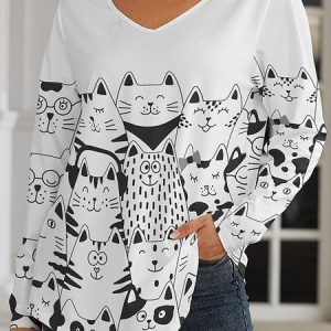 V Neck Casual Regular Fit T-Shirt, T-Shirts, color:White|size:XXL, JustFashionNow