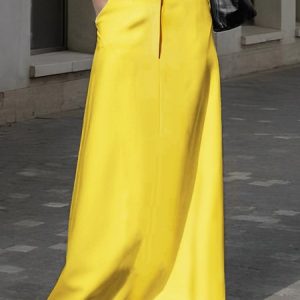 Urban Plain Regular Fit Long Skirt, Skirts, color:Yellow|size:XS, Stylewe