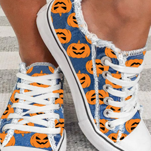 Women's Halloween Pumpkin Pattern Canvas Shoes, color:Blue|size:43, Lilicloth.com