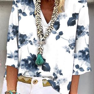 Casual Printing Floral Shirt, Shirts & Blouses, color:Multicolor|size:XXL, JustFashionNow