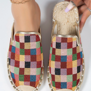 Women Plaid Fabric Espadrille Mules, Flats/Loafers, color:As Picture|size:43, Noracora