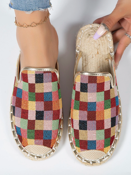 Women Plaid Fabric Espadrille Mules, Flats, color:As Picture|size:43, JustFashionNow