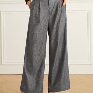 Stylewe Twill High Waist Fashion Wide leg Pants, Pants, color:Deep Gray|size:XXL, Stylewe