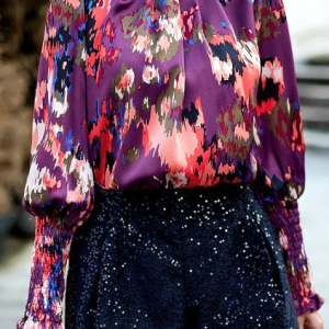 Stand Collar Long Sleeve Geometric Regular Regular Fit Shirt For Women, Blouses, color:Purple|size:XL, Noracora