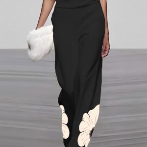 Floral Urban Regular Fit Fashion Pants, Pants, color:Black|size:XXL, Stylewe
