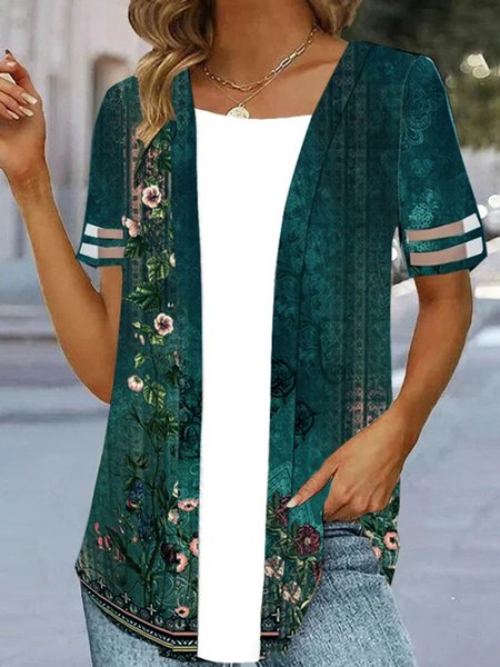 Vacation Floral Regular Fit V Neck Kimono, Cardigans, color:darkgreen|size:3XL, JustFashionNow
