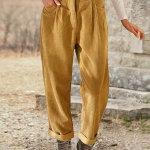 Casual Corduroy Plain Zipper Pants, Pants, color:Yellow|size:XXL, JustFashionNow