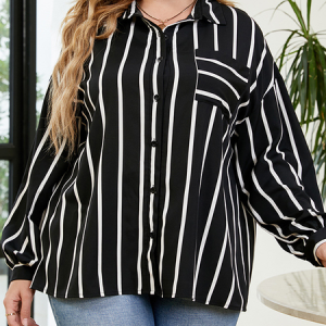 plus size Casual Regular Fit Shawl Collar Blouse, TOPS, color:Black|size:4X, Noracora