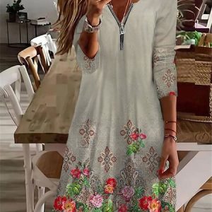 Loose Casual V Neck Floral Dress, Dresses, color:Multicolor|size:XXL, JustFashionNow