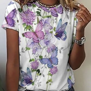 Women's butterfly Casual Crew Neck T-Shirt, T-shirts, Lilicloth.com