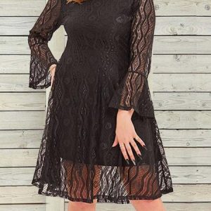 Plus Size Loose Lace Casual Dress With No, Dresses, color:Black|size:4X, JustFashionNow
