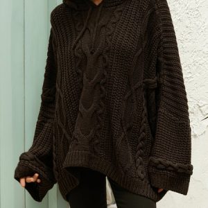 Casual Plain Hoodie Sweater, Sweaters, color:Coffee|size:XXL, JustFashionNow