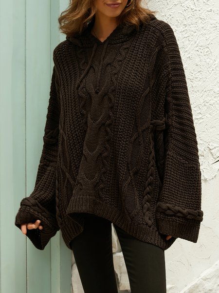 Casual Plain Hoodie Sweater, Sweaters, color:Coffee|size:XXL, JustFashionNow