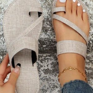 Casual Denim Shoes Toe Ring Slide Jean Sandals Jean Slippers, Sandals, color:Khaki|size:43, JustFashionNow