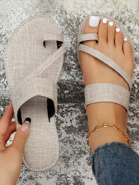 Casual Denim Shoes Toe Ring Slide Jean Sandals Jean Slippers, Sandals, color:Khaki|size:43, JustFashionNow