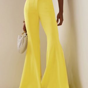 Regular Fit Plain Urban Fashion Pants, Pants, color:Yellow|size:XXL, Stylewe