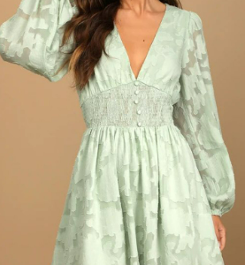 Women Floral V Neck Long Sleeve Comfy Urban Short Dress, Short, color:Aqua|size:XL, Noracora