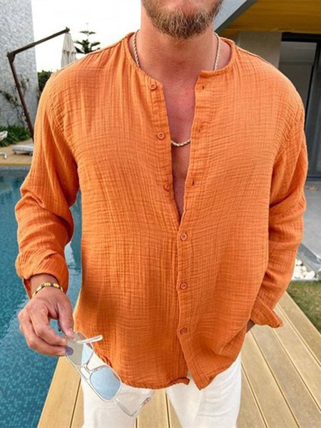 Loose Crew Neck Casual Plain Shirt, Shirts & Blouse, color:Orange|size:3XL, JustFashionNow