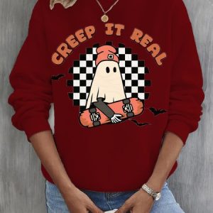 Plaid Casual Crew Neck Sweatshirt, Sweatshirts & Hoodies, color:Wine Red|size:3XL, JustFashionNow