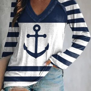 Striped Casual T-Shirt, T-Shirts, color:Dark Blue|size:XXL, JustFashionNow