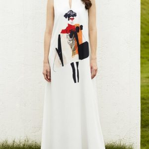 Regular Fit Casual Figure V Neck No Elasticity Dress, Dresses, color:White|size:XXL, Stylewe