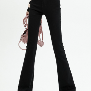 Plain Pockets Buckle Casual Jeans, Denim&Jeans, color:Black|size:XXL, Noracora
