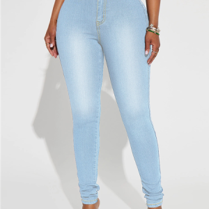 Women's Urban Casual Simple Basic Denim Pants Versatile Clothing, Jeans, color:Light Blue|size:XXL, JustFashionNow