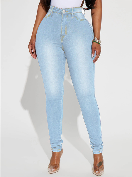 Women's Urban Casual Simple Basic Denim Pants Versatile Clothing, Jeans, color:Light Blue|size:XXL, JustFashionNow