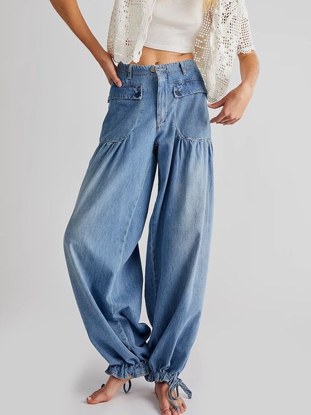 Denim Plain Casual Jeans, Jeans, color:Blue|size:XXL, Stylewe