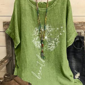 JFN Crew Neck Casual Dandelion Top, Shirts & Blouses, color:Green|size:XXL, JustFashionNow