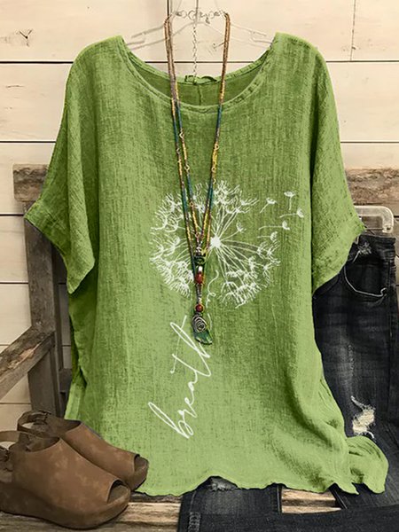 JFN Crew Neck Casual Dandelion Top, Shirts & Blouses, color:Green|size:XXL, JustFashionNow