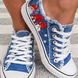 Christmas Santa Blue Lace-Up Sneakers Sneakers, Sneakers, color:Blue|size:43, JustFashionNow