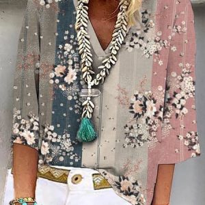 Plus Size Boho Loose V Neck Shirt, Shirts & Blouses, color:Multicolor|size:4X, JustFashionNow