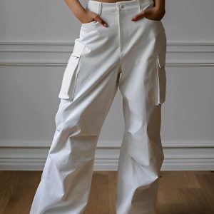 Urban Loose Plain  Pockets Cargo Pants, Cargo Pants, color:White|size:XXL, Stylewe