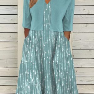 Plus size Abstract Polka Dots Casual Loose Crew Neck Two-Piece Set, Suit Set, color:Light Blue|size:4X, JustFashionNow